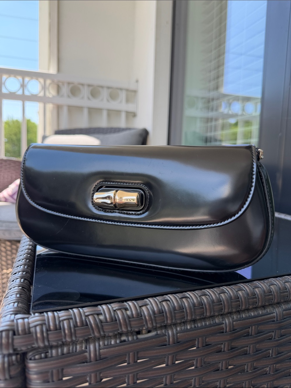 Gucci Black Patent Leather Clutch with Gold-Tone Turnlock